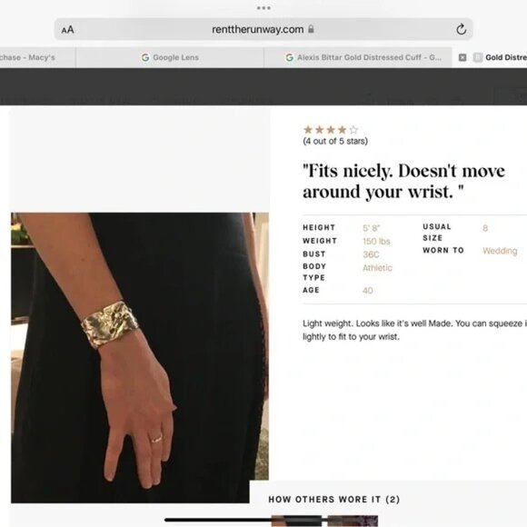 Alexis Bittar Gold Distressed 10K Gold Plated Reva Cuff Bracelet with Crystals - Picture 3 of 12